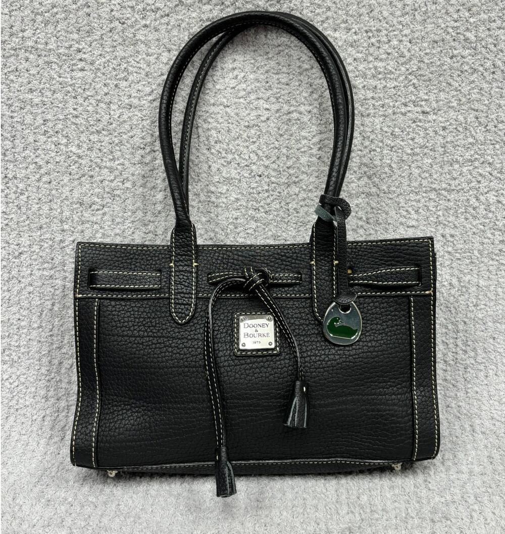 Dooney & Bourke Black Pebbled Leather East West Small Tassel Tote #80407
